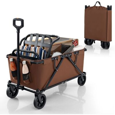 Chariot de Transport Jardin Pliable COSTWAY-Guidon Réglable-Porte-Bouteilles-Poche de Rangement-4 Roues-CampingPlageSport-Café Marron - Publicité Chariot de Transport Jardin Pliable COSTWAY-Guidon Réglable-Porte-Bouteilles-Poche de Rangement-4 Roues-CampingPlageSport-Café Marron - Publicité