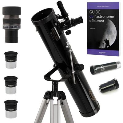 Télescope (pack complet) - OMEGON - 76/700 AZ1 - Réflecteur Newton - Diam. 76 mm - Monture AZ1 Noir - Publicité Télescope (pack complet) - OMEGON - 76/700 AZ1 - Réflecteur Newton - Diam. 76 mm - Monture AZ1 Noir - Publicité