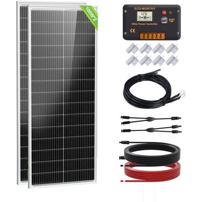 ECO-WORTHY Kit de Panneau Solaire 200W 12V Panneaux Solaires Photovoltaique Pour RV Camping-car Marine Maison - Publicité ECO-WORTHY Kit de Panneau Solaire 200W 12V Panneaux Solaires Photovoltaique Pour RV Camping-car Marine Maison - Publicité