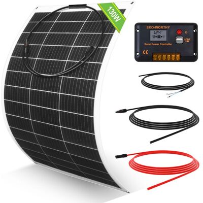ECO-WORTHY Kit de Panneau Solaire Souple 130W 12V de Panneaux Solaires Flexible Pour Camping-Car Van Bateaux et Autres Surfaces - Publicité ECO-WORTHY Kit de Panneau Solaire Souple 130W 12V de Panneaux Solaires Flexible Pour Camping-Car Van Bateaux et Autres Surfaces - Publicité