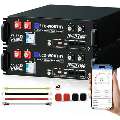 ECO-WORTHY 10 24KWh Batterie Lithium 2pcs 48V(51 2V) 100AH Batterie Lifepo4 Bluetooth pour système Solaire Panneau Soalire Noir - Publicité ECO-WORTHY 10 24KWh Batterie Lithium 2pcs 48V(51 2V) 100AH Batterie Lifepo4 Bluetooth pour système Solaire Panneau Soalire Noir - Publicité