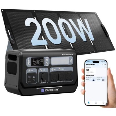 ECO-WORTHY PS2400 2400W Generateur Electrique Portable 200W Panneau Solaire 2048Wh Batterie WiFi et Bluetooth Pour Camping - Publicité ECO-WORTHY PS2400 2400W Generateur Electrique Portable 200W Panneau Solaire 2048Wh Batterie WiFi et Bluetooth Pour Camping - Publicité