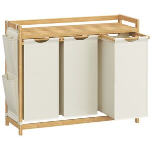 SONGMICS Panier à Linge avec 3 Compartiments en Bambou Capacité de 150 Litres avec Étagère 3 x 50 L 94 x 33 x 78 cm Blanc Crème Blanc - Publicité SONGMICS Panier à Linge avec 3 Compartiments en Bambou Capacité de 150 Litres avec Étagère 3 x 50 L 94 x 33 x 78 cm Blanc Crème Blanc - Publicité