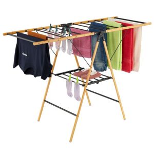 Relaxdays Étendoir à linge 2 étages bambou et métal H x L x P : 100 x 148 x 56 cm nature et noir Noir - Publicité Relaxdays Étendoir à linge 2 étages bambou et métal H x L x P : 100 x 148 x 56 cm nature et noir Noir - Publicité