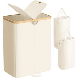 SONGMICS Panier à Linge à 2 Compartiments 150 Litres avec Couvercle Sacs Amovibles Blanc Crème et Beige Naturel Beige - Publicité SONGMICS Panier à Linge à 2 Compartiments 150 Litres avec Couvercle Sacs Amovibles Blanc Crème et Beige Naturel Beige - Publicité