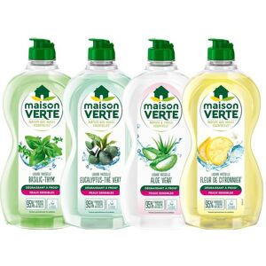 Liquide Vaisselle - Maison Verte - Lot de 4 - Aloe Vera - Eucalyptus & Thé Vert - Fleur de Citronnier - Publicité Liquide Vaisselle - Maison Verte - Lot de 4 - Aloe Vera - Eucalyptus & Thé Vert - Fleur de Citronnier - Publicité