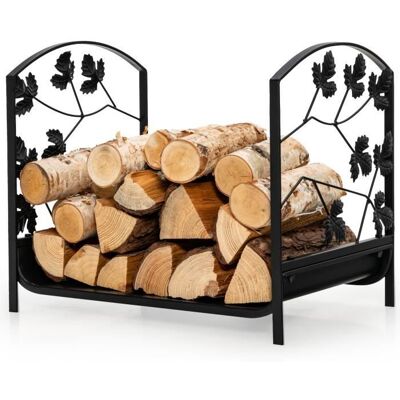 COSTWAY Porte Bûches pour Bois de Cheminé en Acier Enduite de Poudre 48 x 34 x 41 cm avec Motifs de Feuilles Magnifiques Charge Noir - Publicité COSTWAY Porte Bûches pour Bois de Cheminé en Acier Enduite de Poudre 48 x 34 x 41 cm avec Motifs de Feuilles Magnifiques Charge Noir - Publicité