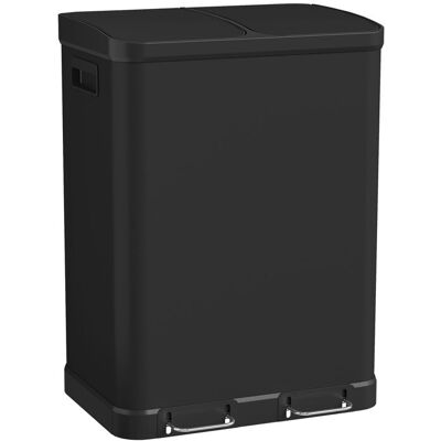 Poubelle de cuisine - HOMCOM - double compartiment 2 x 30L - couvercle à fermeture douce - acier inoxydable - 48 8x39 5x67cm - noir Noir - Publicité Poubelle de cuisine - HOMCOM - double compartiment 2 x 30L - couvercle à fermeture douce - acier inoxydable - 48 8x39 5x67cm - noir Noir - Publicité