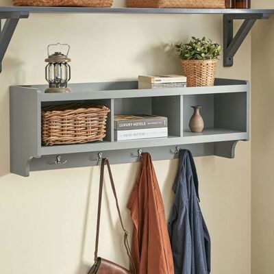 SoBuy Porte-Manteau Mural avec Étagère Vestiaire Entrée 3 Compartiments & 4 Crochets Doubles 100x25x35 cm Gris FHK28-HG Gris - Publicité SoBuy Porte-Manteau Mural avec Étagère Vestiaire Entrée 3 Compartiments & 4 Crochets Doubles 100x25x35 cm Gris FHK28-HG Gris - Publicité