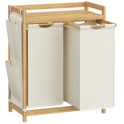 SONGMICS Panier à Linge en Bambou Capacité de 100 Litres avec Étagère 2 Compartiments Poches Latérales 2 x 50 L 63 x 33 x 78 cm Blanc Blanc - Publicité SONGMICS Panier à Linge en Bambou Capacité de 100 Litres avec Étagère 2 Compartiments Poches Latérales 2 x 50 L 63 x 33 x 78 cm Blanc Blanc - Publicité