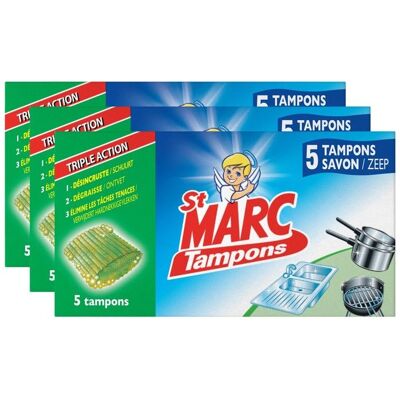 St Marc Lot de 3 Boîtes de 5 Tampons Savon Laine dacier à Récurer Jex - Publicité St Marc Lot de 3 Boîtes de 5 Tampons Savon Laine dacier à Récurer Jex - Publicité