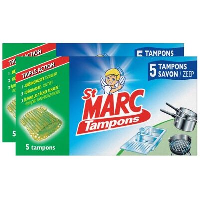 St Marc Lot de 2 Boîtes de 5 Tampons Savon Laine dacier à Récurer Jex - Publicité St Marc Lot de 2 Boîtes de 5 Tampons Savon Laine dacier à Récurer Jex - Publicité