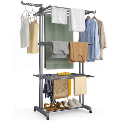 VOUNOT® Étendoir à linge pliable 126x63x170cm Séchoir 4 niveaux grande capacité avec roulettes Gris Gris - Publicité VOUNOT® Étendoir à linge pliable 126x63x170cm Séchoir 4 niveaux grande capacité avec roulettes Gris Gris - Publicité
