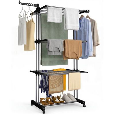 VOUNOT® Étendoir à linge pliable 126x63x170cm Séchoir 4 niveaux grande capacité avec roulettes Noir et gris Noir - Publicité VOUNOT® Étendoir à linge pliable 126x63x170cm Séchoir 4 niveaux grande capacité avec roulettes Noir et gris Noir - Publicité