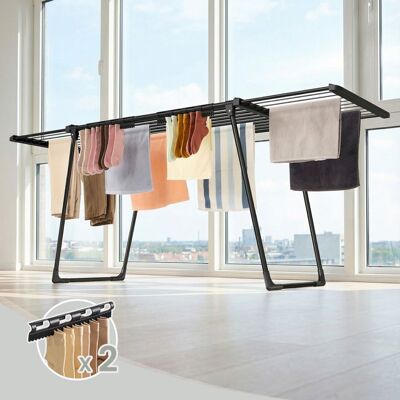 SONGMICS Fil à Linge Pliable Support Extensible avec Porte-chaussettes 22 m d’Étendage Noir Noir - Publicité SONGMICS Fil à Linge Pliable Support Extensible avec Porte-chaussettes 22 m d’Étendage Noir Noir - Publicité
