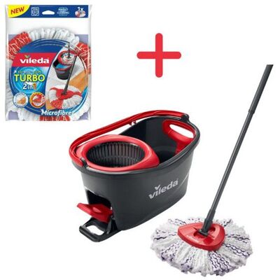 Set complet Easywring & clean - Vileda - TURBO 3 en 1 & Recharge 2en1 Rouge - Publicité Set complet Easywring & clean - Vileda - TURBO 3 en 1 & Recharge 2en1 Rouge - Publicité