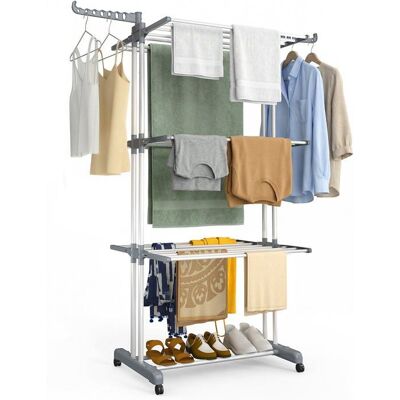 VOUNOT® Étendoir à linge pliable 126x63x170cm Séchoir 4 niveaux grande capacité avec roulettes Gris et blanc Blanc - Publicité VOUNOT® Étendoir à linge pliable 126x63x170cm Séchoir 4 niveaux grande capacité avec roulettes Gris et blanc Blanc - Publicité