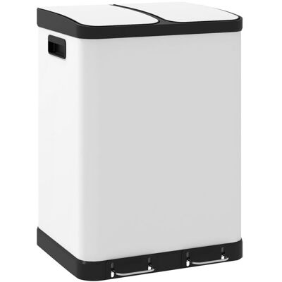 Poubelle de cuisine 2 x 30L - HOMCOM - pédale métal 2 compartiments couvercle à fermeture douce - 60L - blanc Blanc - Publicité Poubelle de cuisine 2 x 30L - HOMCOM - pédale métal 2 compartiments couvercle à fermeture douce - 60L - blanc Blanc - Publicité