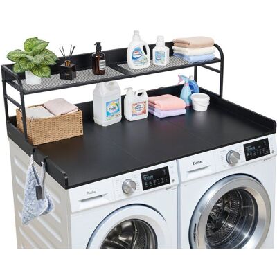 VEVOR Comptoir pour Lave Linge et Sèche Linge avec Étagère Plateau en Bois avec Rebord et 2 Crochets Noir 137x69 9 cm Noir - Publicité VEVOR Comptoir pour Lave Linge et Sèche Linge avec Étagère Plateau en Bois avec Rebord et 2 Crochets Noir 137x69 9 cm Noir - Publicité