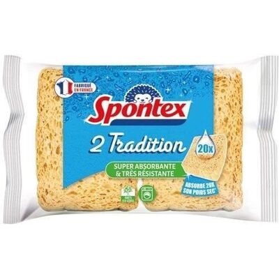 Eponges tradition N°2 - Spontex - Très résistante et super absorbante - Lot de 2 - Publicité Eponges tradition N°2 - Spontex - Très résistante et super absorbante - Lot de 2 - Publicité