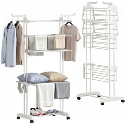 Séchoir à linge - HOMCOM - pliable 4 niveaux - avec roulettes et ailes latérales - acier - 73x64x172cm - blanc Blanc - Publicité Séchoir à linge - HOMCOM - pliable 4 niveaux - avec roulettes et ailes latérales - acier - 73x64x172cm - blanc Blanc - Publicité