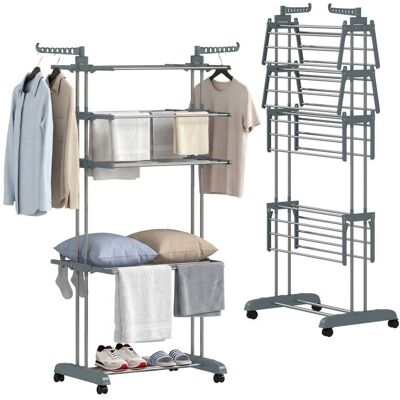 Séchoir à linge - HOMCOM - pliable 4 niveaux - avec roulettes et ailes latérales - acier - 73x64x172cm - gris Gris - Publicité Séchoir à linge - HOMCOM - pliable 4 niveaux - avec roulettes et ailes latérales - acier - 73x64x172cm - gris Gris - Publicité