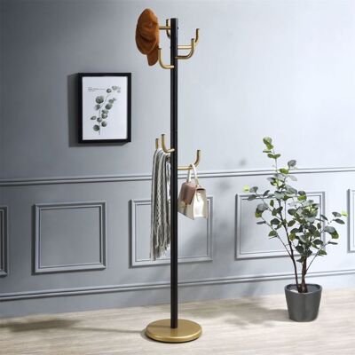 Idimex Porte-manteaux MILA portant pour vêtements sur pied hauteur 174 cm et 8 crochets meuble dentrée en métal laqué noir et or Noir - Publicité Idimex Porte-manteaux MILA portant pour vêtements sur pied hauteur 174 cm et 8 crochets meuble dentrée en métal laqué noir et or Noir - Publicité