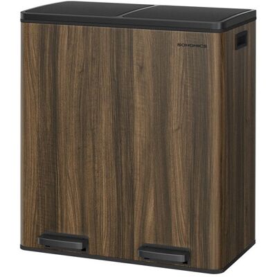 SONGMICS Poubelle à Double Compartiment 2 x 30 L avec 15 Sacs Poubelles 2 Seaux Intérieurs en Plastique Couvercles Poignées Noyer foncé Marron - Publicité SONGMICS Poubelle à Double Compartiment 2 x 30 L avec 15 Sacs Poubelles 2 Seaux Intérieurs en Plastique Couvercles Poignées Noyer foncé Marron - Publicité