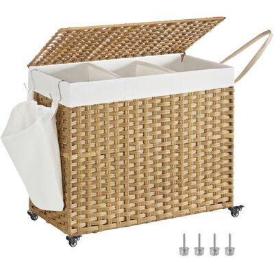 Panier à Linge avec Couvercle, 160L, Style Rotin, Roues - Lavanderie - Publicité Panier à Linge avec Couvercle, 160L, Style Rotin, Roues - Lavanderie - Publicité
