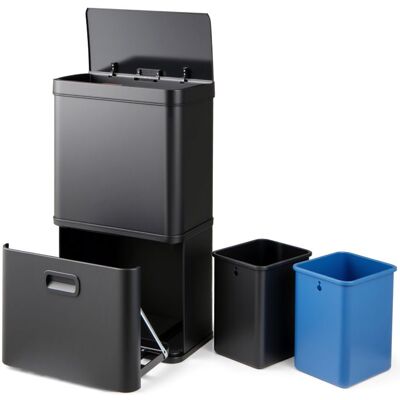COSTWAY Poubelle Cuisine 56 L Automatique Capteur Mouvement Tri Selectif 3 Bacs - Acier Inoxydable Finition Satinée Noir Noir - Publicité COSTWAY Poubelle Cuisine 56 L Automatique Capteur Mouvement Tri Selectif 3 Bacs - Acier Inoxydable Finition Satinée Noir Noir - Publicité