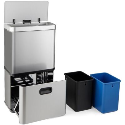 COSTWAY Poubelle Cuisine 56 L Automatique Capteur Mouvement Tri Selectif 3 Bacs - Acier Inoxydable Finition Satinée Argent Gris - Publicité COSTWAY Poubelle Cuisine 56 L Automatique Capteur Mouvement Tri Selectif 3 Bacs - Acier Inoxydable Finition Satinée Argent Gris - Publicité