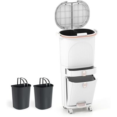 Poubelle de Cuisine COSTWAY 42 L - 3 Compartiment Tri Selectif et 1 Tiroir de Rangement Blanc - Publicité Poubelle de Cuisine COSTWAY 42 L - 3 Compartiment Tri Selectif et 1 Tiroir de Rangement Blanc - Publicité