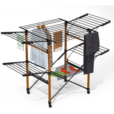 VOUNOT® Étendoir à linge pliable 173x94x123cm Séchoir grande capacité avec roulettes et maille 30m d’étendage Noir effet bois Noir - Publicité VOUNOT® Étendoir à linge pliable 173x94x123cm Séchoir grande capacité avec roulettes et maille 30m d’étendage Noir effet bois Noir - Publicité