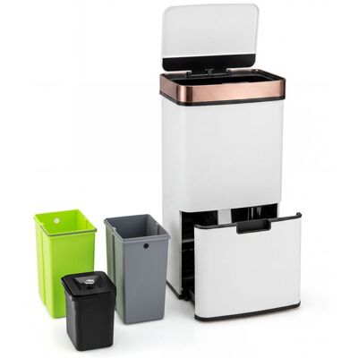 Poubelle Cuisine 72 L - COSTWAY - Ouverture Automatique-3 Seaux Tri Selectif Anti-Empreintes Digitales Fermeture Douce- Or - Publicité Poubelle Cuisine 72 L - COSTWAY - Ouverture Automatique-3 Seaux Tri Selectif Anti-Empreintes Digitales Fermeture Douce- Or - Publicité