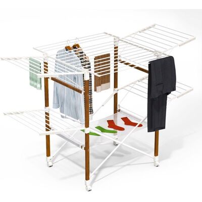 VOUNOT® Étendoir à linge pliable 173x94x123cm Séchoir grande capacité avec roulettes et maille 30m d’étendage Blanc effet bois Blanc - Publicité VOUNOT® Étendoir à linge pliable 173x94x123cm Séchoir grande capacité avec roulettes et maille 30m d’étendage Blanc effet bois Blanc - Publicité