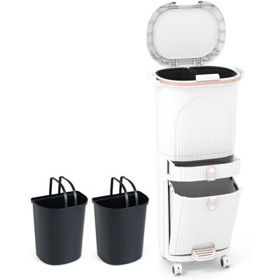 Poubelle de Cuisine 42L COSTWAY à Pédale et Roulettes - 3 Compartiment Tri Selectif et 1 Tiroir Central Amovible Blanc - Publicité Poubelle de Cuisine 42L COSTWAY à Pédale et Roulettes - 3 Compartiment Tri Selectif et 1 Tiroir Central Amovible Blanc - Publicité