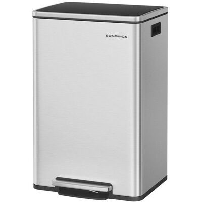 Poubelle de cuisine - SONGMICS - 50 L - Acier inoxydable - Seau amovible - Fermeture amortie Gris - Publicité Poubelle de cuisine - SONGMICS - 50 L - Acier inoxydable - Seau amovible - Fermeture amortie Gris - Publicité