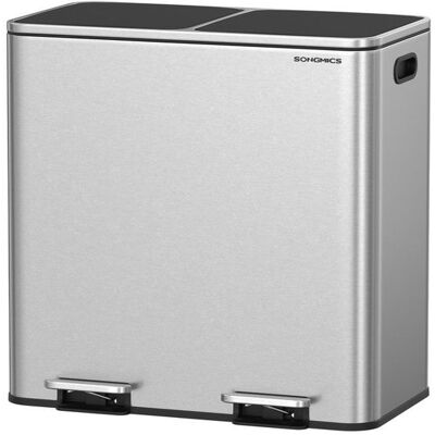Poubelle à Double Compartiment - SONGMICS - 2 x 40 L - Pédales Métal - Argent Gris - Publicité Poubelle à Double Compartiment - SONGMICS - 2 x 40 L - Pédales Métal - Argent Gris - Publicité
