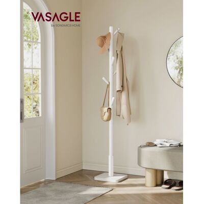 VASAGLE Portemanteau Portant à Vêtements en Bois Support sur Pieds avec 8 Crochets pour Manteaux Chapeaux Bois dHévéa Blanc Blanc - Publicité VASAGLE Portemanteau Portant à Vêtements en Bois Support sur Pieds avec 8 Crochets pour Manteaux Chapeaux Bois dHévéa Blanc Blanc - Publicité