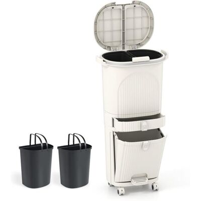 Poubelle de Cuisine COSTWAY 42 L - 3 Compartiment Tri Selectif et 1 Tiroir de Rangement Beige - Publicité Poubelle de Cuisine COSTWAY 42 L - 3 Compartiment Tri Selectif et 1 Tiroir de Rangement Beige - Publicité