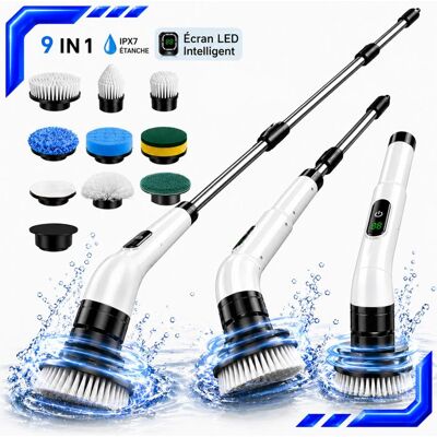 OEM Brosse Nettoyage Electrique 9 en 1 Sans Fil Écran LCD Manche Télescopique Réglable Étanche IPX7 pour Salle de Bain Sol Maison Blanc - Publicité OEM Brosse Nettoyage Electrique 9 en 1 Sans Fil Écran LCD Manche Télescopique Réglable Étanche IPX7 pour Salle de Bain Sol Maison Blanc - Publicité