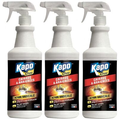 Lot de 3 Pulvérisateurs anti cafards et araignées 1L KAPO CHOC Blanc - Publicité Lot de 3 Pulvérisateurs anti cafards et araignées 1L KAPO CHOC Blanc - Publicité