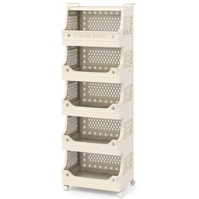 COSTWAY Chariot à Linge sur Roulettes Panier à Linge Corbeille À Linge avec 5 Paniers Amovibles Beige 445 x 295 x 1185 CM Beige - Publicité COSTWAY Chariot à Linge sur Roulettes Panier à Linge Corbeille À Linge avec 5 Paniers Amovibles Beige 445 x 295 x 1185 CM Beige - Publicité