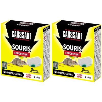 CAUSSADE 4 Boîtes Anti Souris Pré-Appâtées Foudroyant - Prêt à Poser - Lieux Secs & Humides - 2x20g CASABOIT2X2 - Publicité CAUSSADE 4 Boîtes Anti Souris Pré-Appâtées Foudroyant - Prêt à Poser - Lieux Secs & Humides - 2x20g CASABOIT2X2 - Publicité