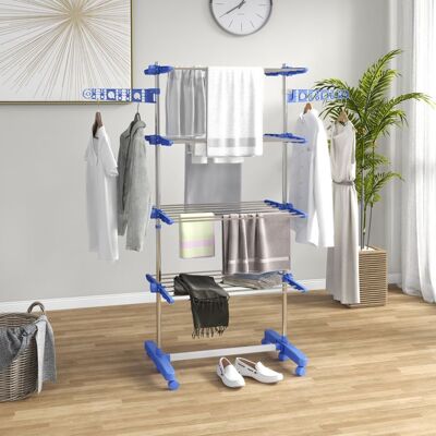 Generic Séchoir à Linge étendoir pliable ailes latérales utilisation intérieure et extérieure 142 x 55 x 172 cm 4 niveaux bleu Bleu - Publicité Generic Séchoir à Linge étendoir pliable ailes latérales utilisation intérieure et extérieure 142 x 55 x 172 cm 4 niveaux bleu Bleu - Publicité