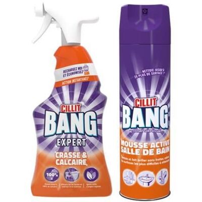 CILLIT BANG Spray expert Crasse et Calcaire 750ml + Mousse active arérosol 600ml - Publicité CILLIT BANG Spray expert Crasse et Calcaire 750ml + Mousse active arérosol 600ml - Publicité