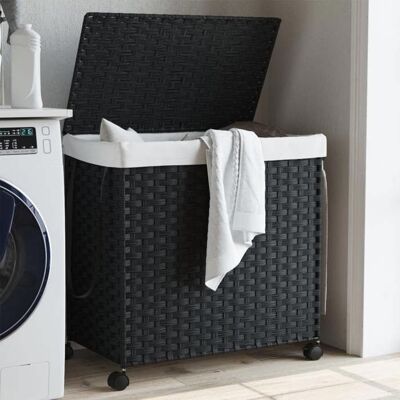 vidaXL Panier à linge avec roulettes noir 60x35x605 cm résine tressée 372042 Noir - Publicité vidaXL Panier à linge avec roulettes noir 60x35x605 cm résine tressée 372042 Noir - Publicité