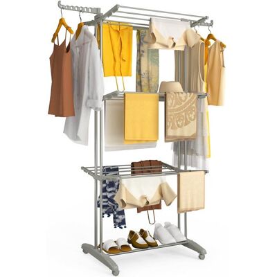 VOUNOT® Étendoir à linge pliable métal renforcée 125x62x173cm Séchoir 4 niveaux grande capacité avec roulettes Gris Gris - Publicité VOUNOT® Étendoir à linge pliable métal renforcée 125x62x173cm Séchoir 4 niveaux grande capacité avec roulettes Gris Gris - Publicité