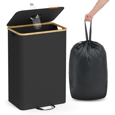 SONGMICS Poubelle de Recyclage pour Bouteilles et Canettes 95L avec Trou Couvercle Sac avec Poignées Cuisine Noir et Beige Naturel Noir - Publicité SONGMICS Poubelle de Recyclage pour Bouteilles et Canettes 95L avec Trou Couvercle Sac avec Poignées Cuisine Noir et Beige Naturel Noir - Publicité