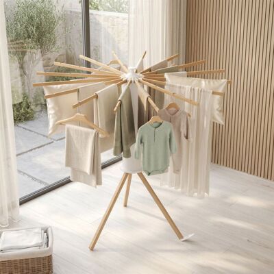 SONGMICS Fil à Linge Pliable en Bois Forme Parapluie sur Pied pour Balcon Buanderie Couleur Naturelle Jaune - Publicité SONGMICS Fil à Linge Pliable en Bois Forme Parapluie sur Pied pour Balcon Buanderie Couleur Naturelle Jaune - Publicité